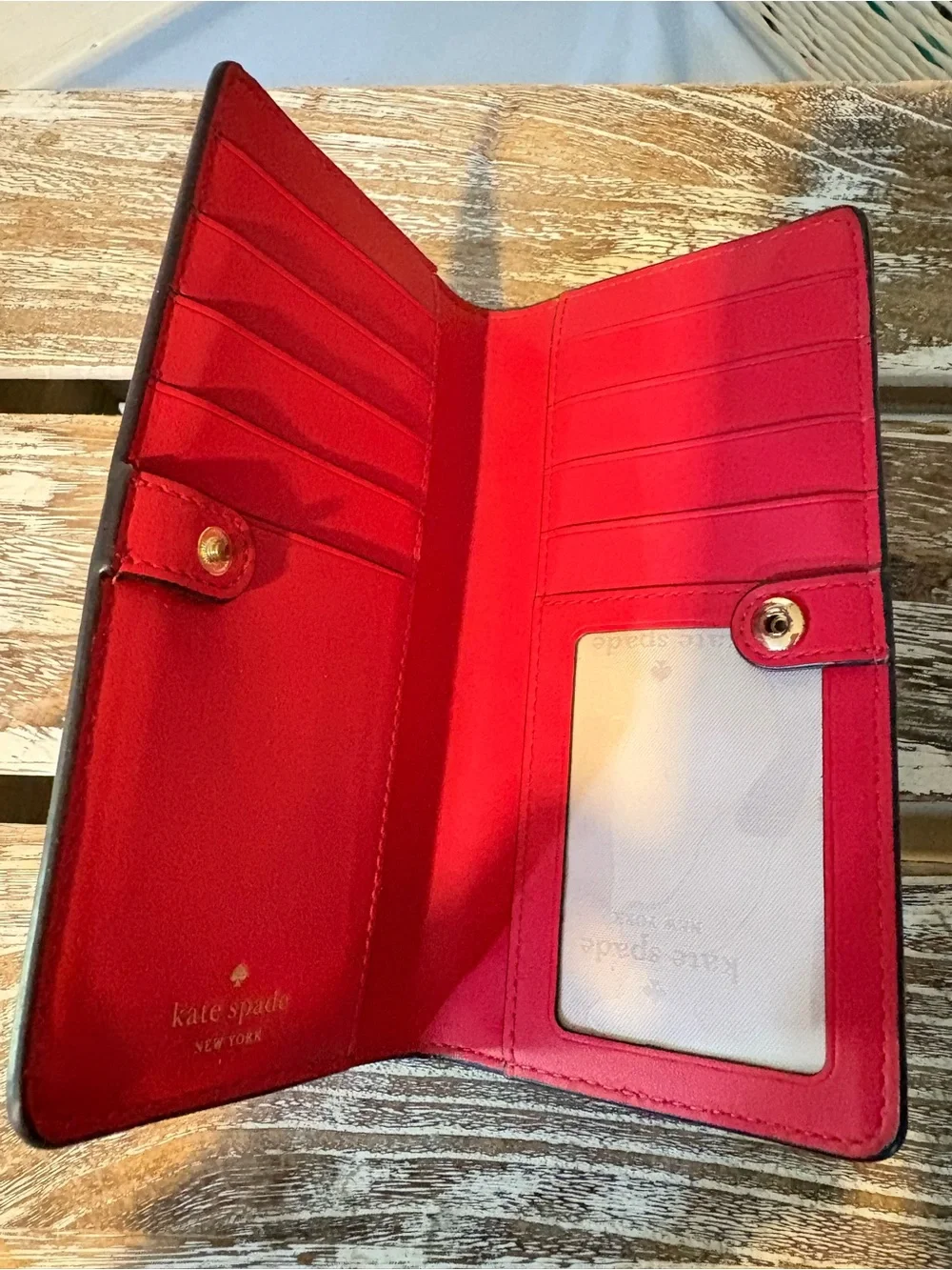 kate spade Pink Saffiano Zip-Around Wallet with Gold Logo